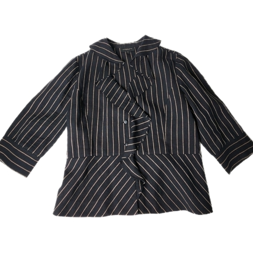 Classiques Entier Linen Blend Blazer Black and Tan Feminine Ruffles Size XL